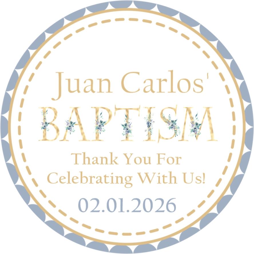 Blue Floral Baptism Stickers Or Favor Tags