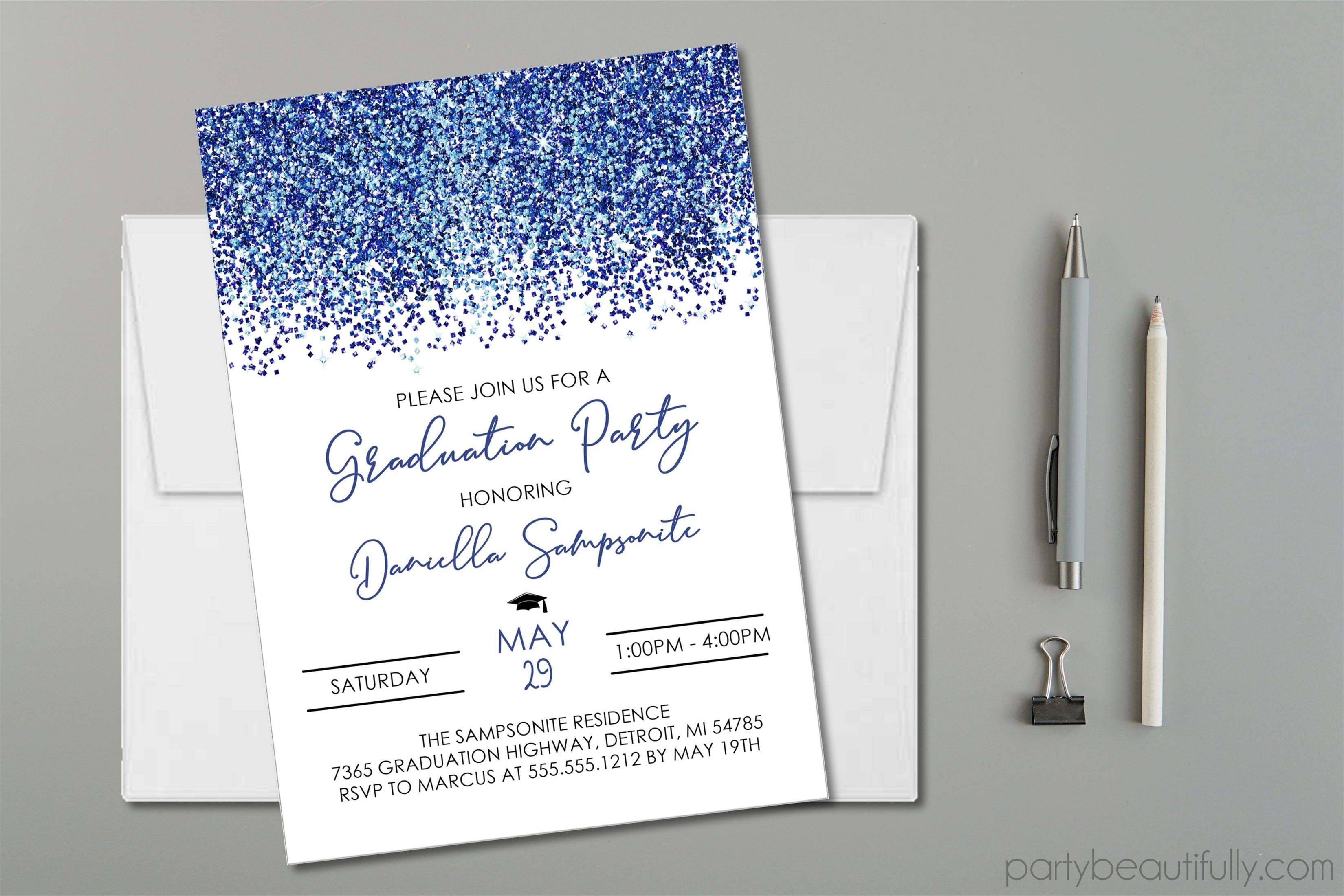 Blue Graduation Party Invitations
