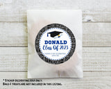 Close-up of blue and black graduation sticker – matte finish
