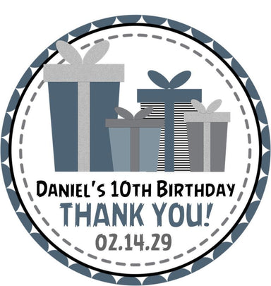 Blue, Grey And Black Birthday Party Stickers