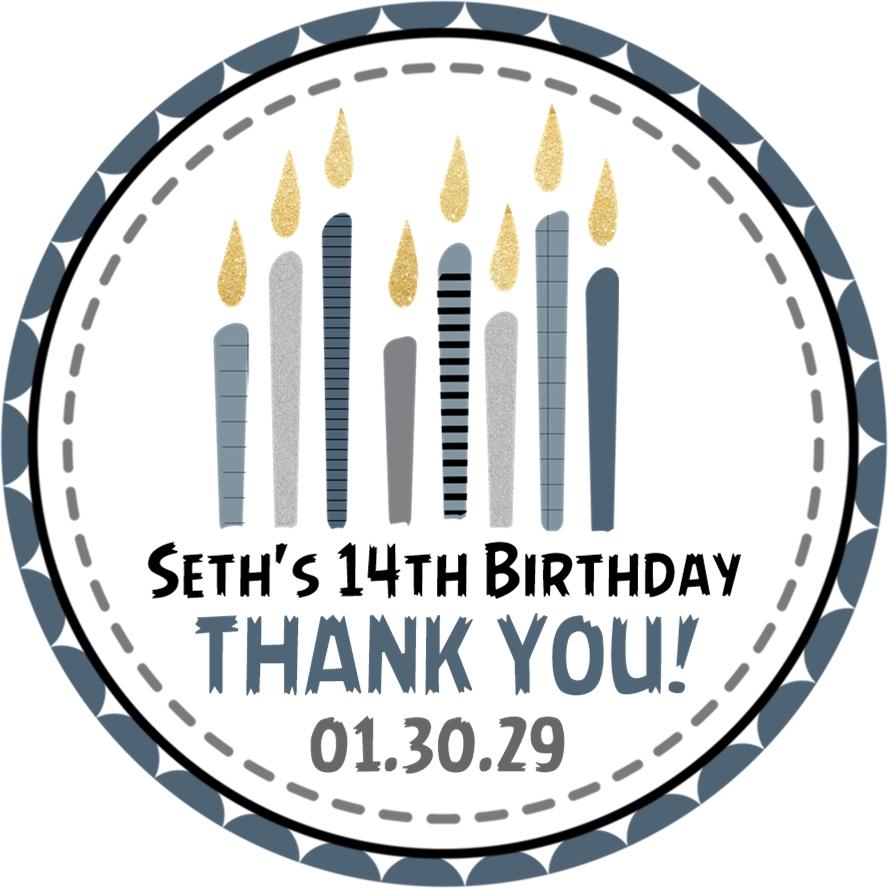 Blue, Grey And Black Candles Birthday Party Stickers