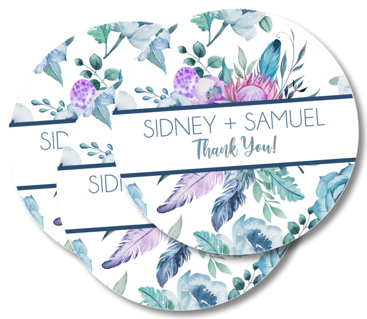 Blue & Lavender Tribal Wedding Stickers Or Favor Tags