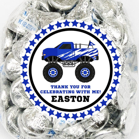 Blue Monster Truck Birthday Party Stickers Or Favor Tags
