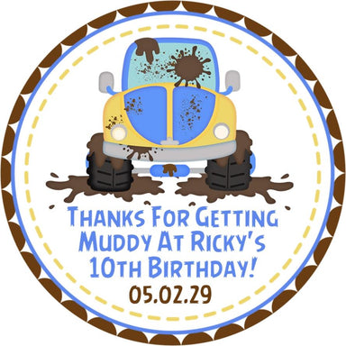 Blue Mudding Birthday Party Stickers