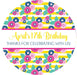 Blue, Pink & Yellow Floral Birthday Party Stickers Or Favor Tags