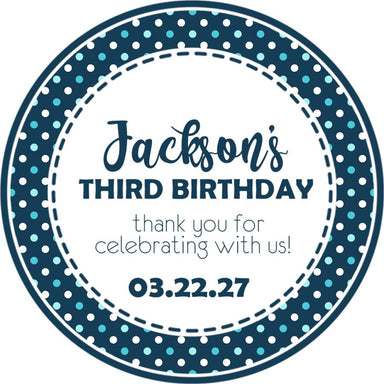 Blue Polka Dot Birthday Party Stickers Or Favor Tags