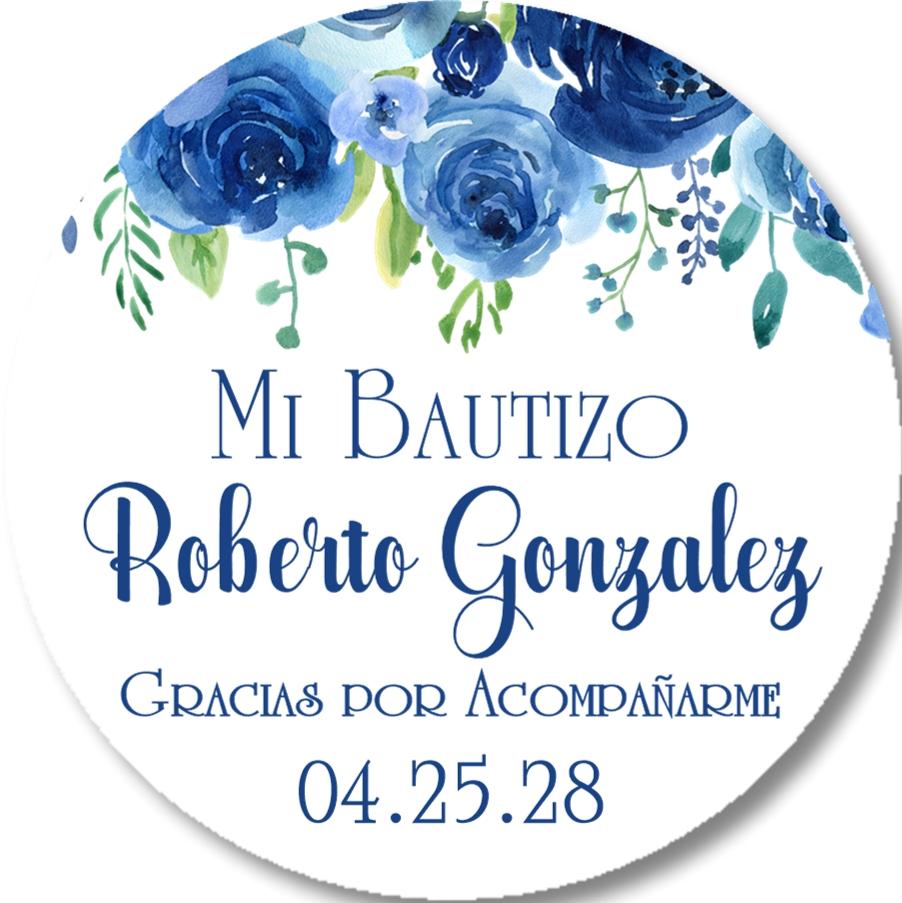 Blue Spanish Baptism Stickers Or Favor Tags