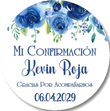 Blue Spanish Confirmation Stickers Or Favor Tags