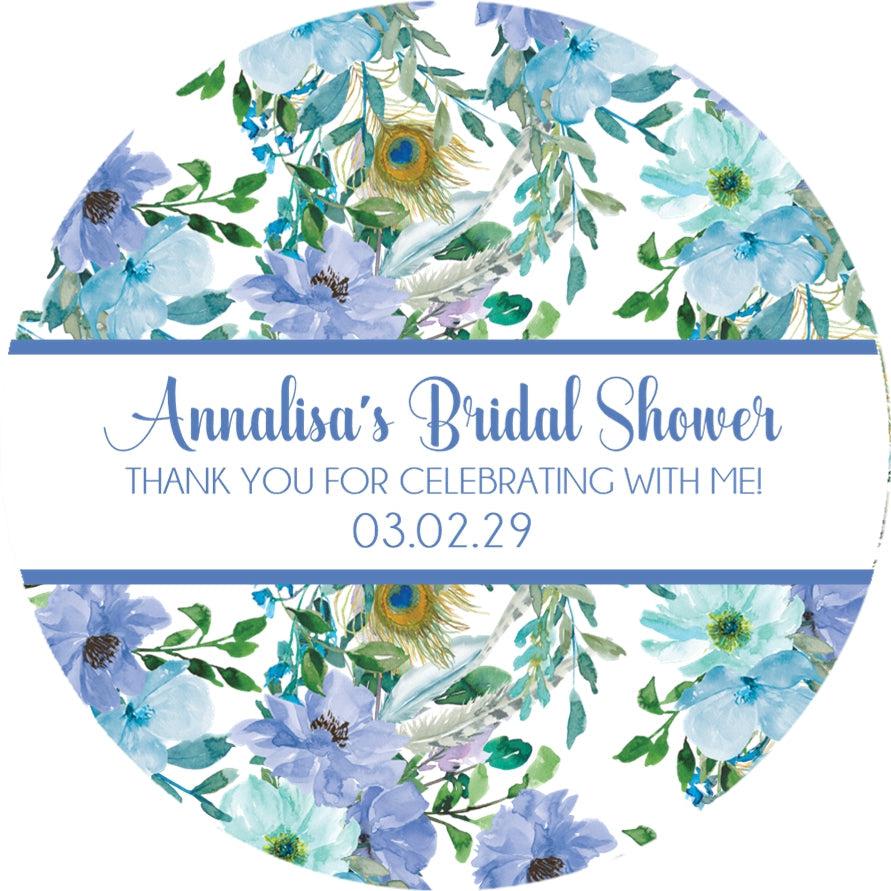 Blue Tribal Floral Bridal Shower Stickers Or Favor Tags