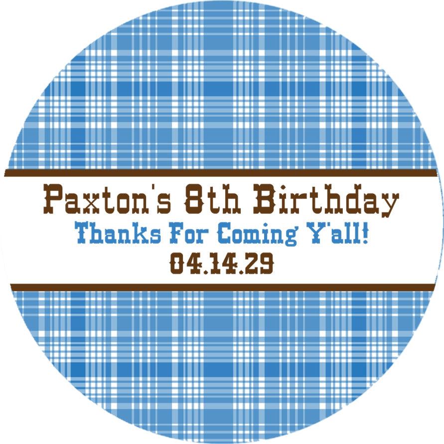 Blue Western Cowboy Birthday Party Stickers Or Favor Tags