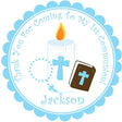 Blue First Communion sticker with candle and rosary