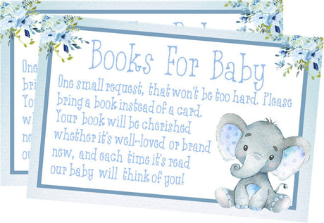 Blue Floral Elephant Baby Shower Book Request Instant PDF