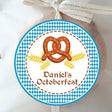 Blue Oktoberfest themed birthday sticker with custom name