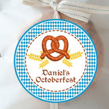 Blue Oktoberfest themed birthday sticker with custom name
