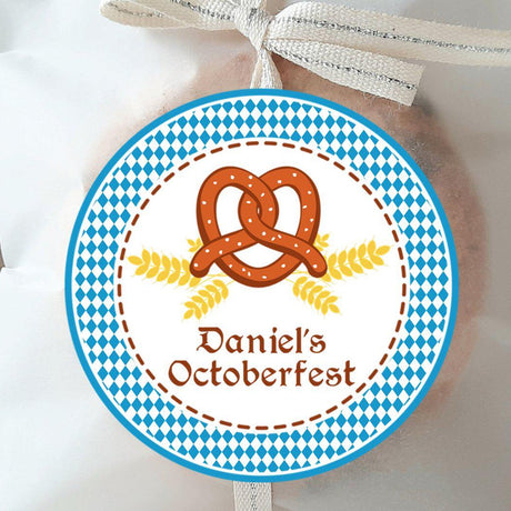 Blue Oktoberfest themed birthday sticker with custom name