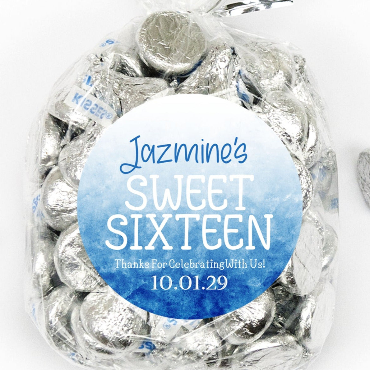 Blue Ombre Watercolor Sweet 16 personalized sticker