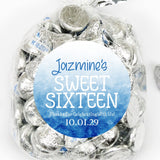 Blue Ombre Watercolor Sweet 16 personalized sticker