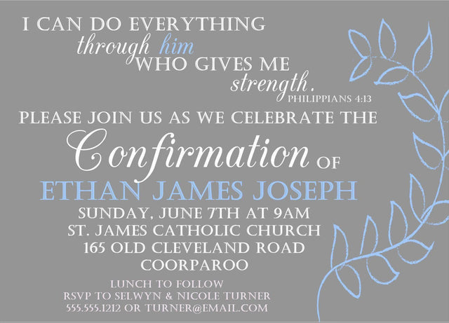 Blue and gray Confirmation invitation