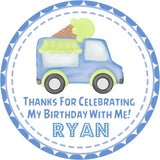 Blue and green ice cream party favor label