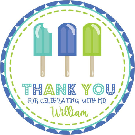 Blue and green popsicle birthday sticker