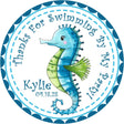 Blue and green watercolor seahorse birthday sticker