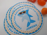 Blue and orange shark illustration sticker