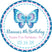 Blue and pink butterfly birthday sticker with decorative border