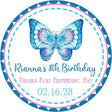 Blue and pink butterfly birthday sticker with decorative border