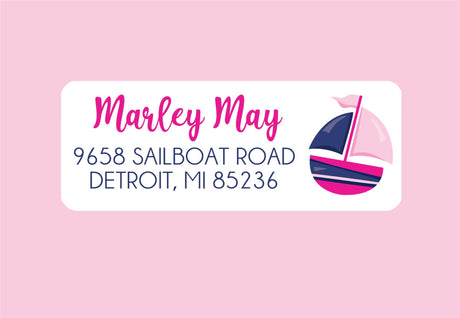 Blue and pink sailboat address labels