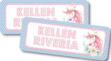 Blue and pink unicorn back to school labels