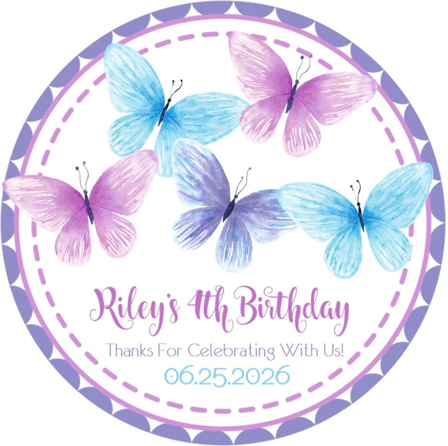 Blue and purple butterfly sticker for girls party favors
