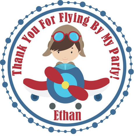 Blue and red pilot airplane birthday sticker