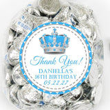 Blue and silver prince crown birthday sticker