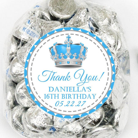 Blue and silver prince crown birthday sticker