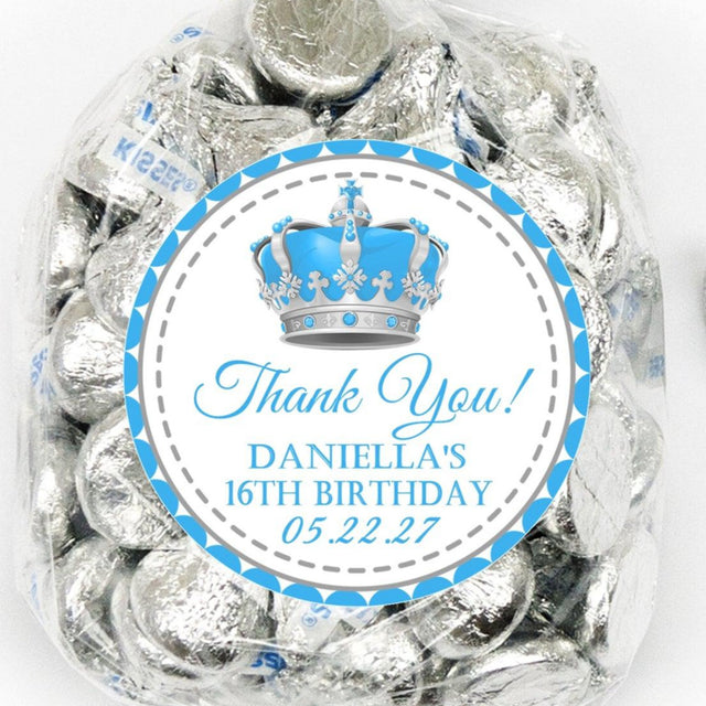 Blue and silver prince crown birthday sticker