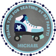 Blue and turquoise roller skating birthday sticker with personalized name