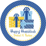 Blue and yellow Hanukkah present labels