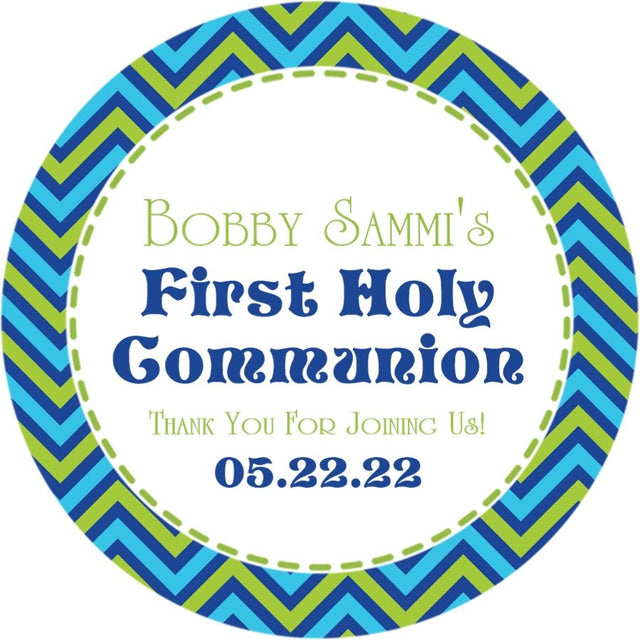 Blue aqua lime First Holy Communion favor stickers