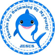 Blue baby shark birthday sticker with shark illustration