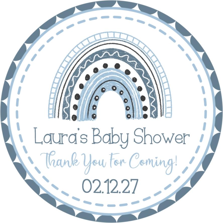 Blue boho rainbow baby shower sticker