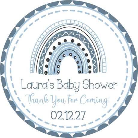 Blue boho rainbow baby shower sticker