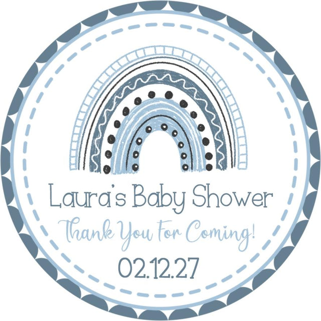 Blue boho rainbow baby shower sticker