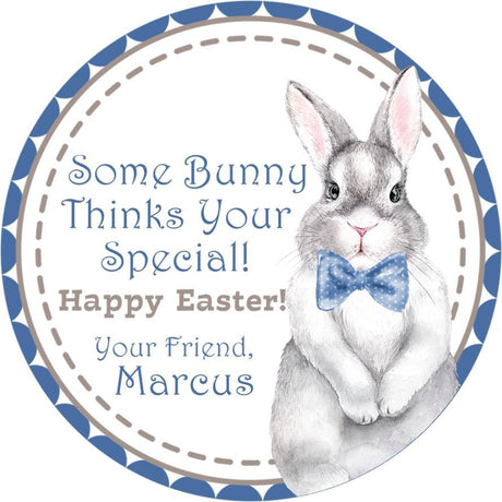 Blue bow bunny Easter sticker with stitched border