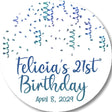 Blue confetti birthday sticker with personalized name
