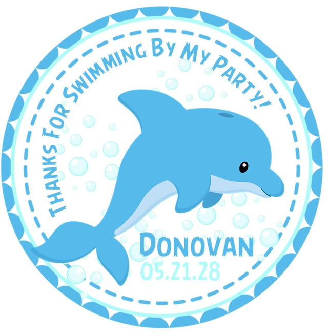 Blue dolphin under the sea birthday sticker