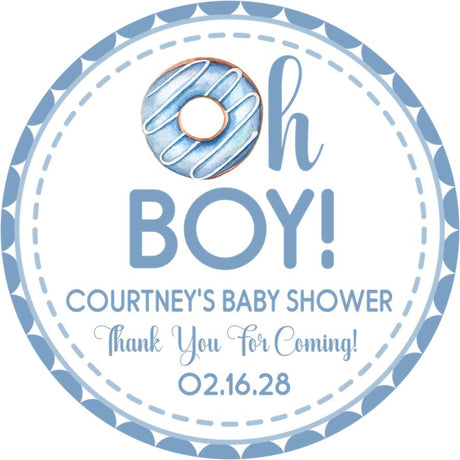 Blue donut Oh Boy baby shower sticker