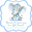 Blue elephant baby shower stickers