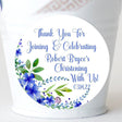Blue floral First Communion sticker with watercolor flowers