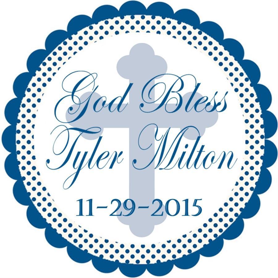 Blue god bless baptism sticker with cross design