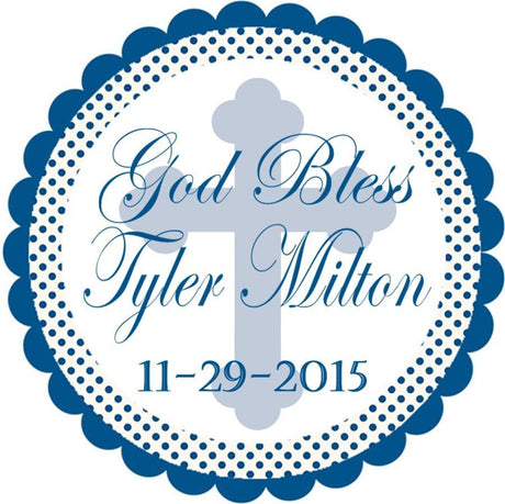 Blue god bless baptism sticker with cross design